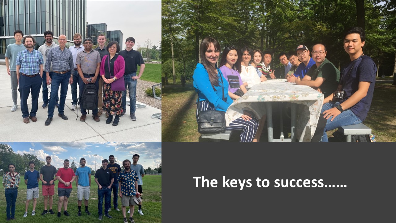 A photo collage of three photos featuring MSIM students, Peiru Wu, Jeffrey Schenker, Keith Promsilow, and others enjoying various outdoor activities. Overlaid with the text: 'The keys to success...'